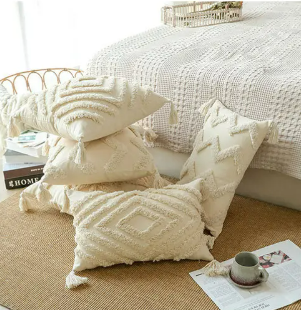 Textured Jacquard Cushion Cover – Neutral Geometric Design