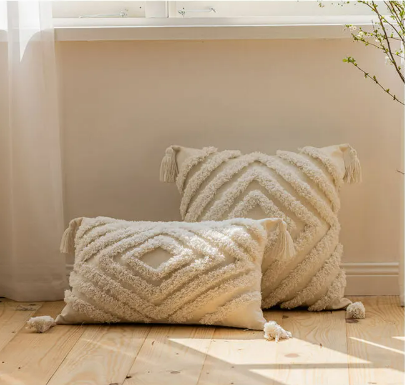 Textured Jacquard Cushion Cover – Neutral Geometric Design