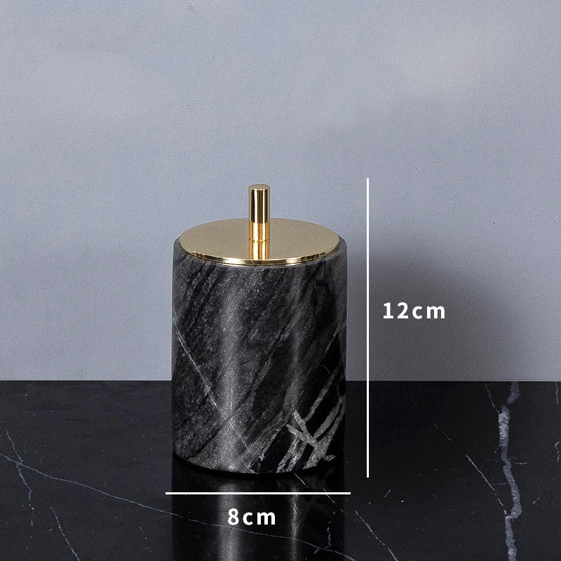 Ancient Wood Grain Natural Marble Cotton Swab Holder