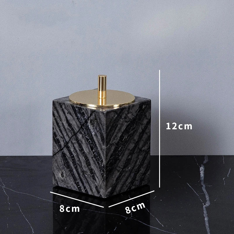 Ancient Wood Grain Natural Marble Cotton Swab Holder