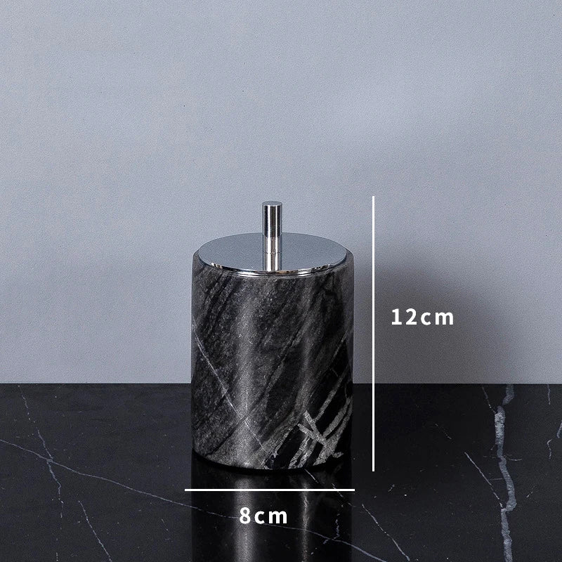 Ancient Wood Grain Natural Marble Cotton Swab Holder