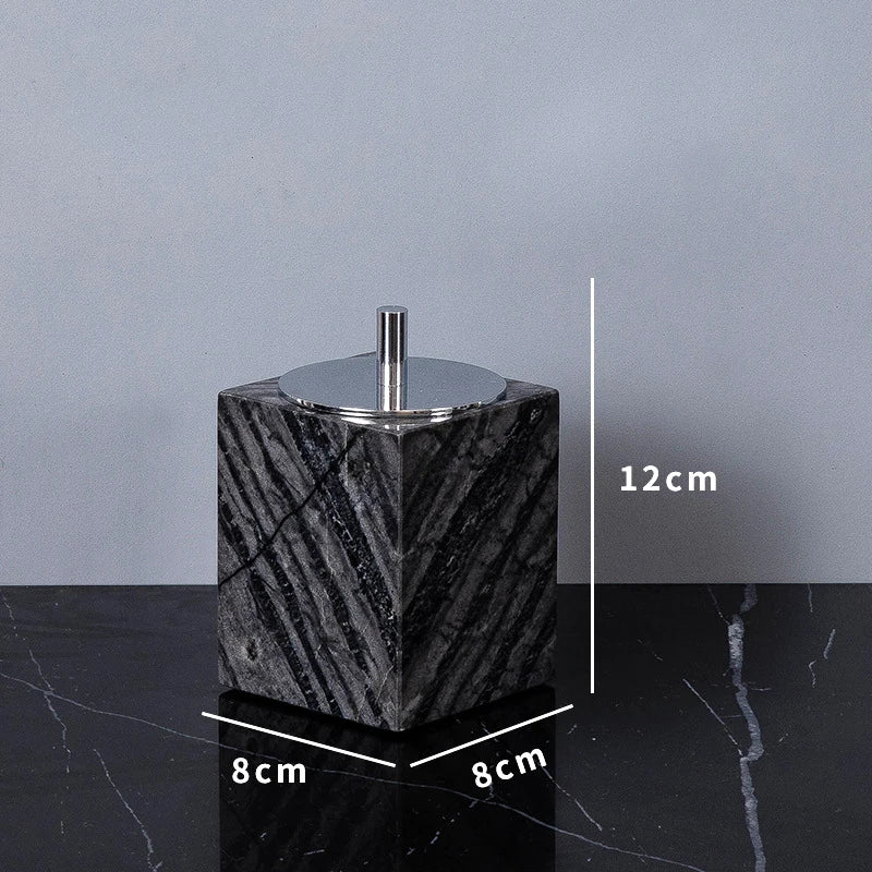 Ancient Wood Grain Natural Marble Cotton Swab Holder