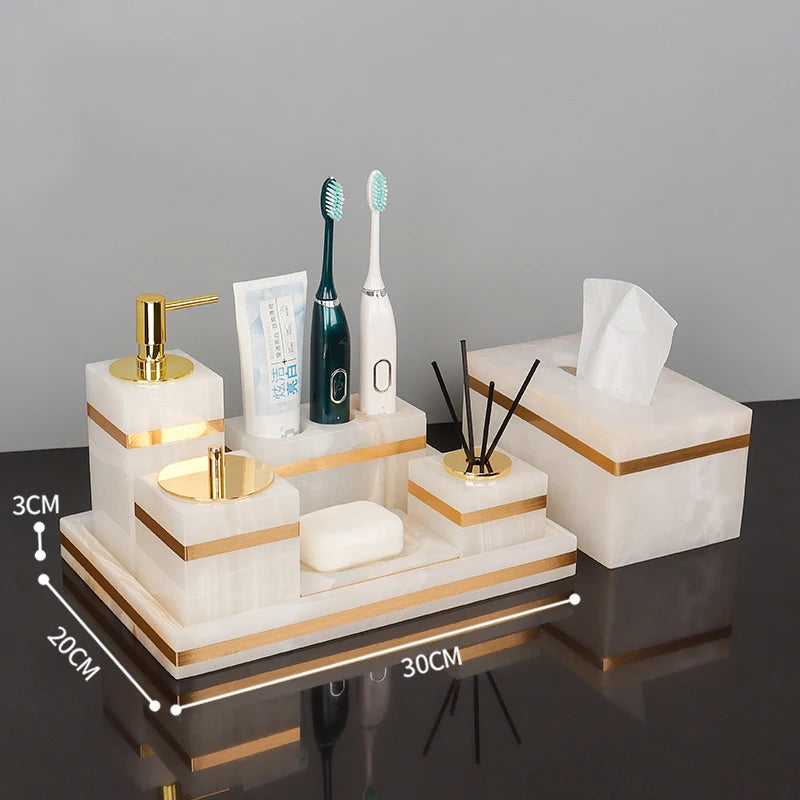 White Onyx Marble Vanity Tray