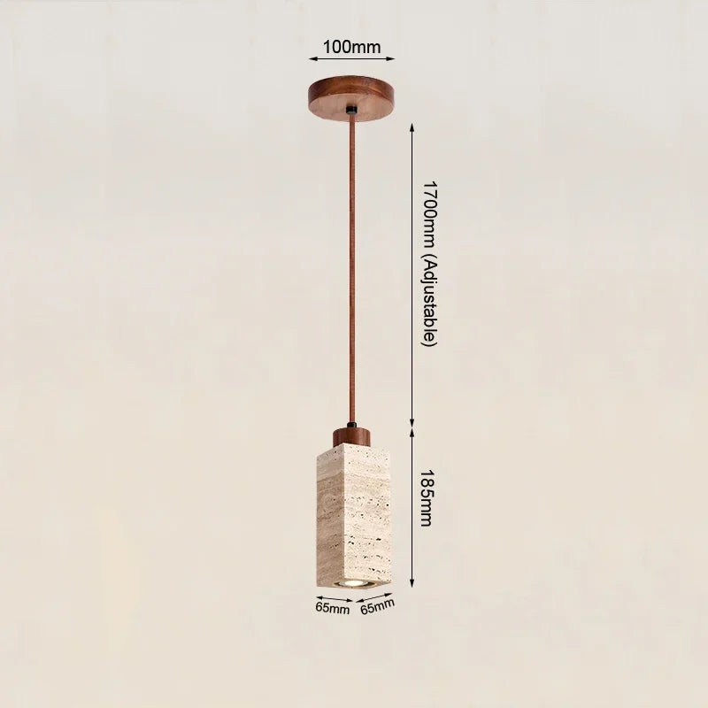 Natural Travertine & Wood Pendant Light