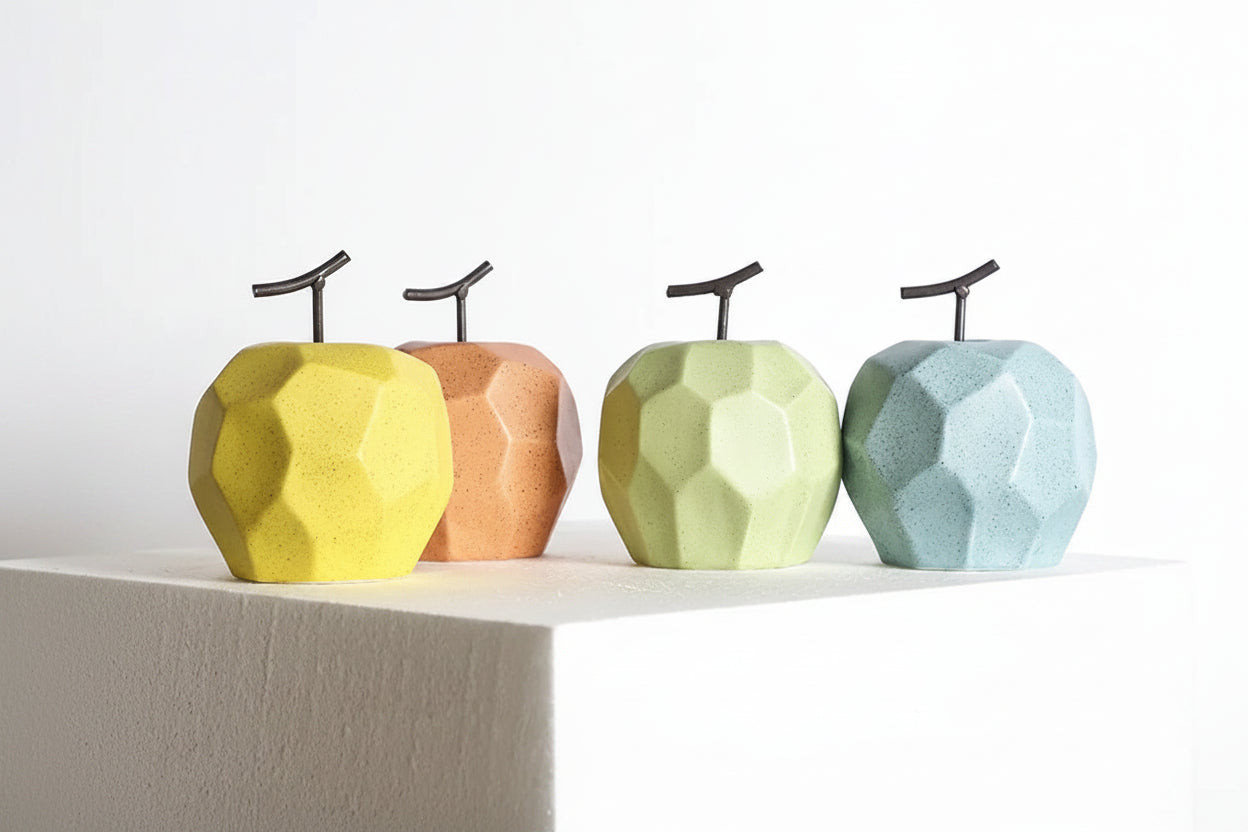 Geometric Ceramic Apple & Pear Sculptures | Modern Decorative Accent