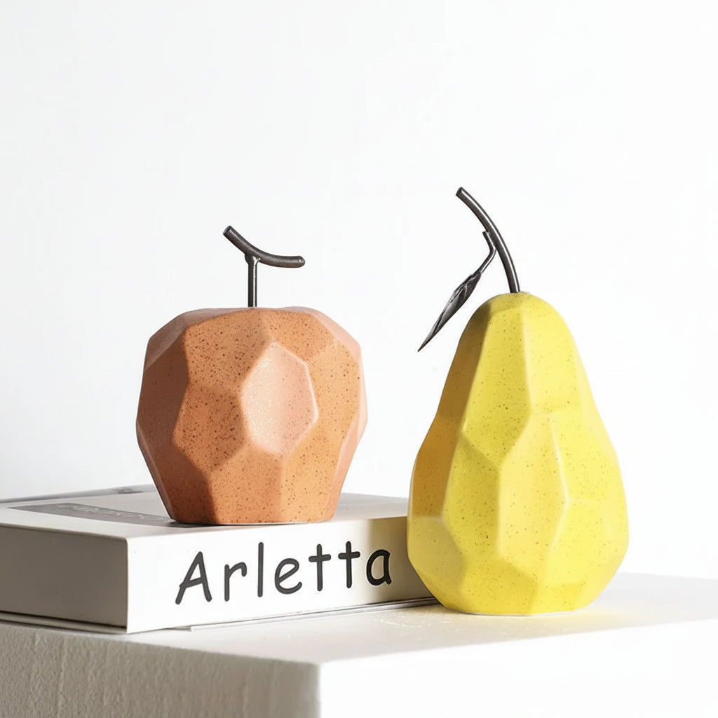 Geometric Ceramic Apple & Pear Sculptures | Modern Decorative Accent