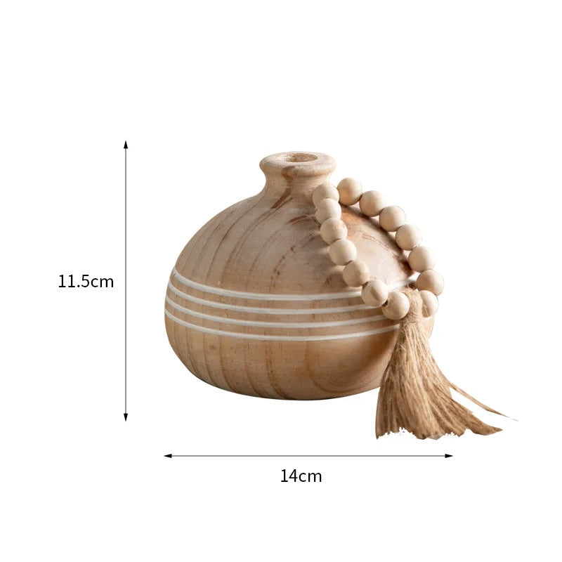 Small Wooden Flower Vases with Wooden Beads – Natural Room Decor