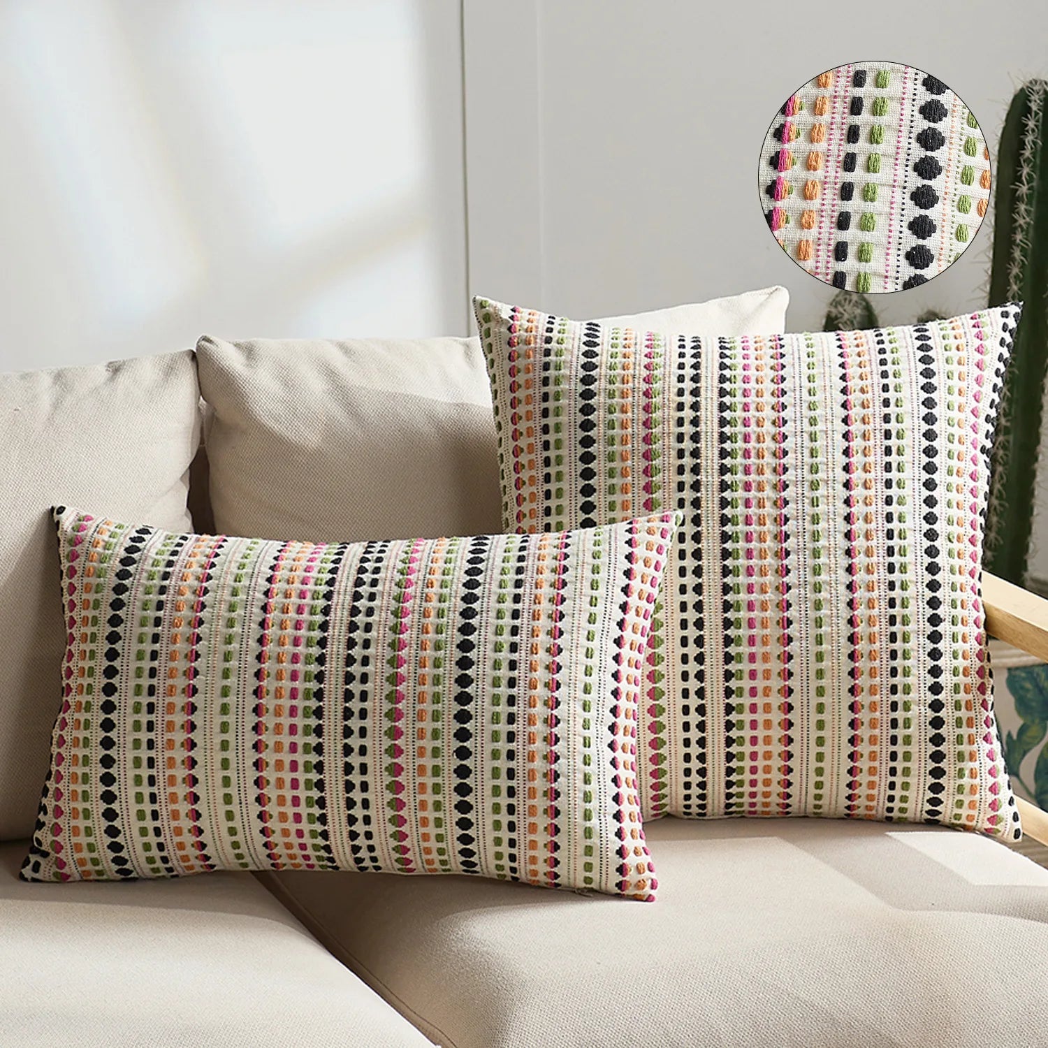 Textured Jacquard Dot Cushion Cover – Boho Geometric Pillowcase
