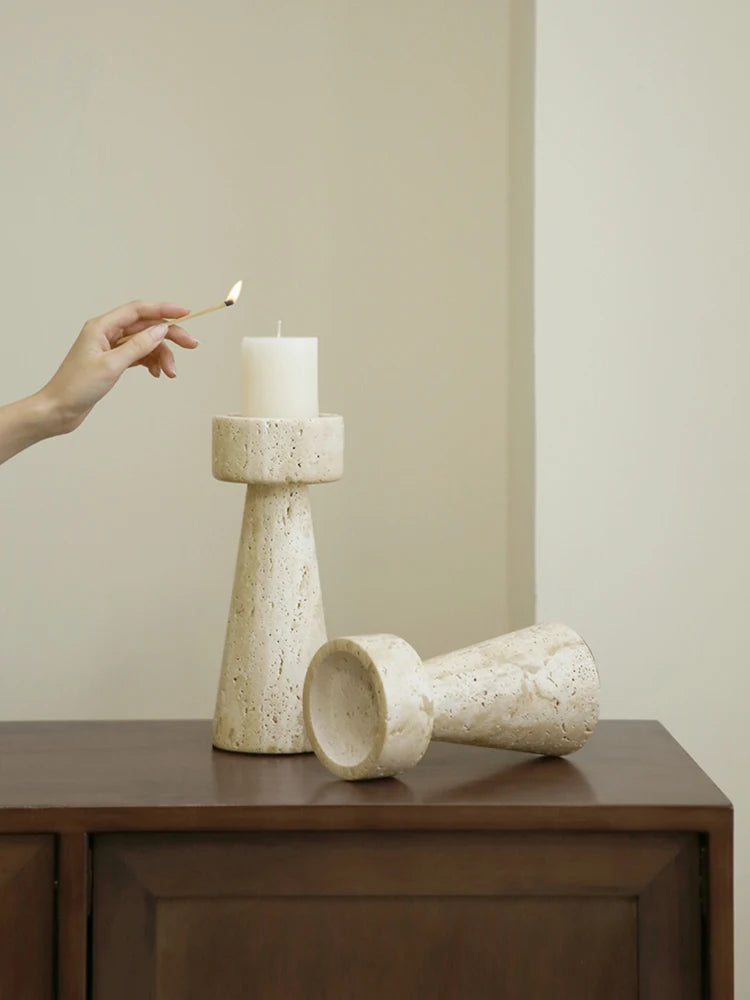 Natural Travertine Candle Holder – European Stone Decor