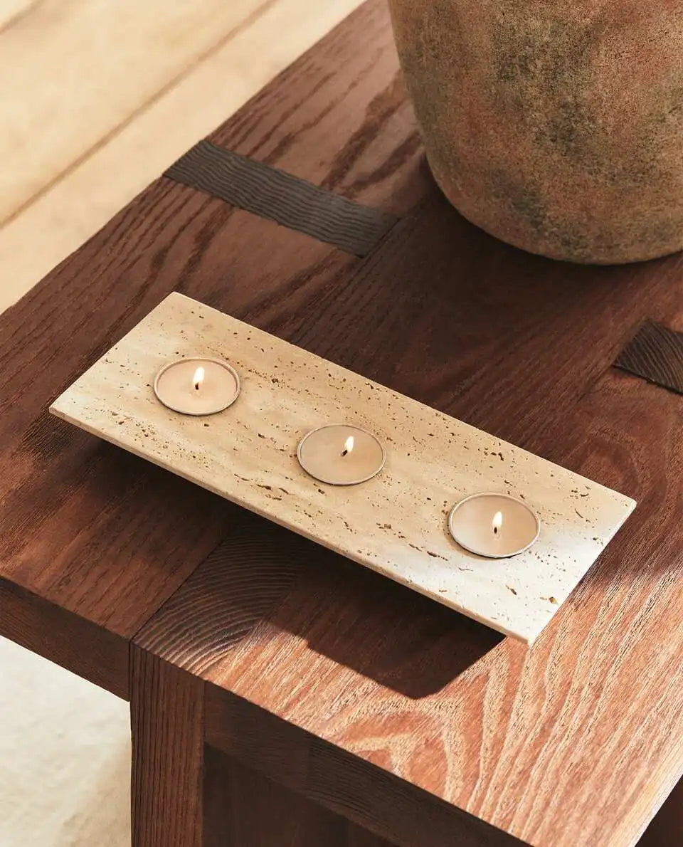 Natural Travertine Triple Tea Light Holder