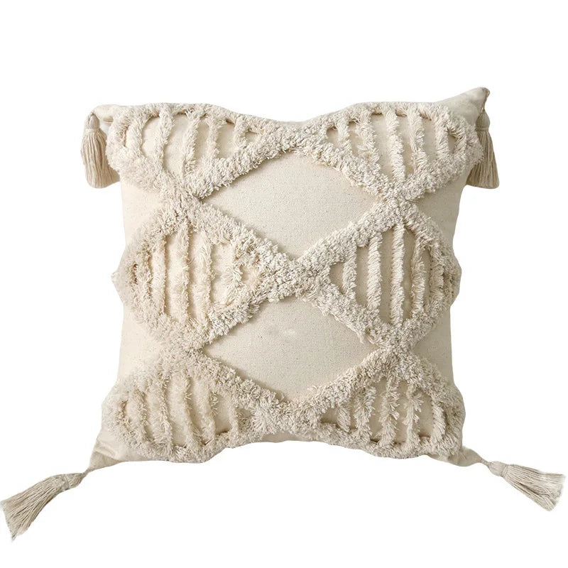 Textured Jacquard Cushion Cover – Neutral Geometric Design