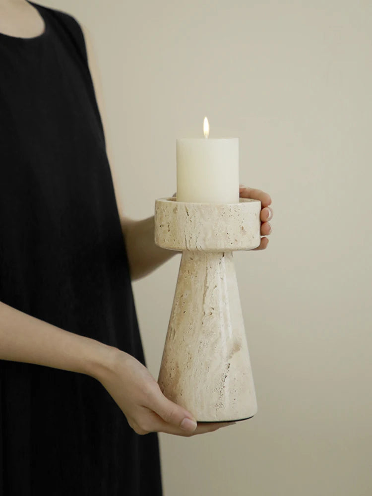 Natural Travertine Candle Holder – European Stone Decor