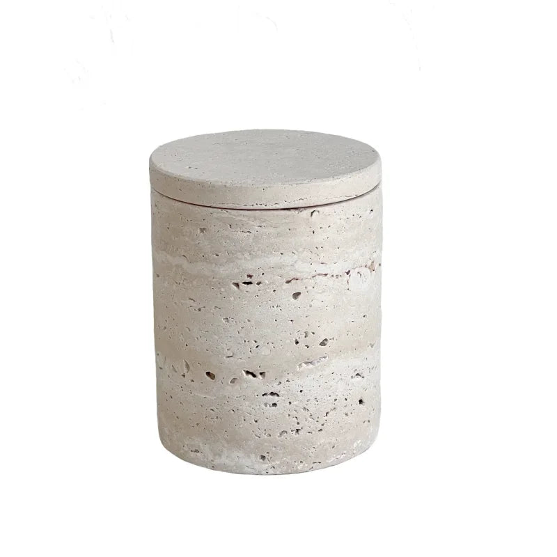 Natural Travertine Decorative Canister | Stone Storage Jar