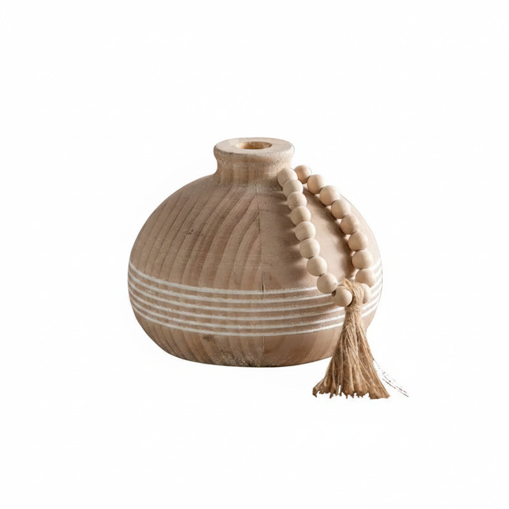 Small Wooden Flower Vases with Wooden Beads – Natural Room Decor