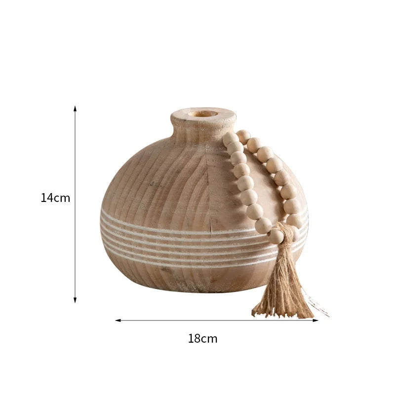 Small Wooden Flower Vases with Wooden Beads – Natural Room Decor