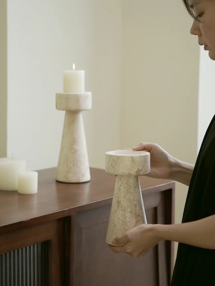 Natural Travertine Candle Holder – European Stone Decor