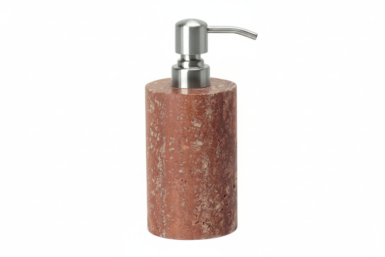 Red Travertine Soap Dispenser – Natural Stone Bathroom Decor