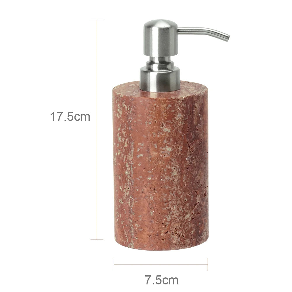 Red Travertine Soap Dispenser – Natural Stone Bathroom Decor