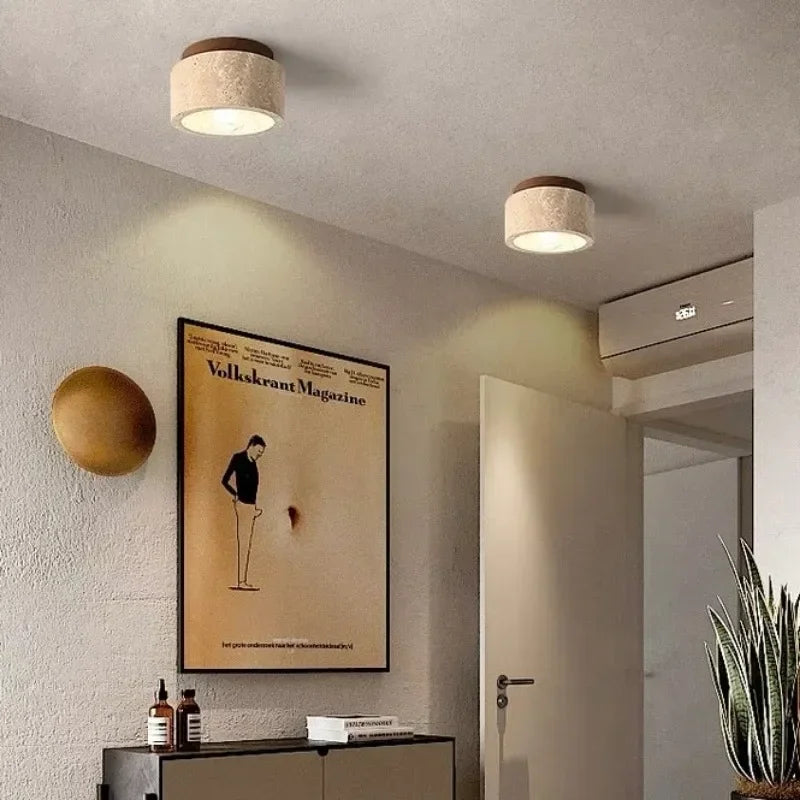 Lámpara de Techo de Travertino Natural | Diseño Moderno y Minimalista para Interior