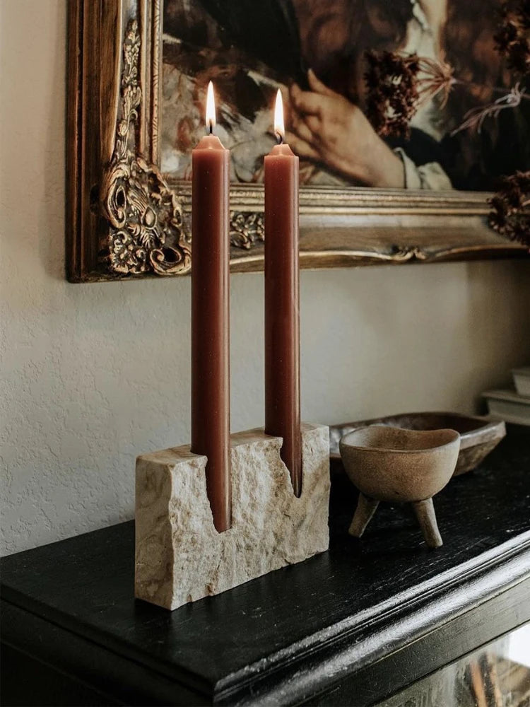 Natural Travertine Candle Holder – Wabi-Sabi Stone Decor