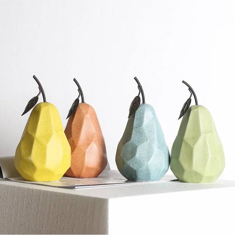 Geometric Ceramic Apple & Pear Sculptures | Modern Decorative Accent