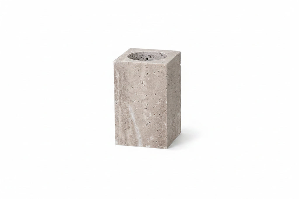 Gray Travertine Toothbrush Holder – Modern Bathroom Accessory