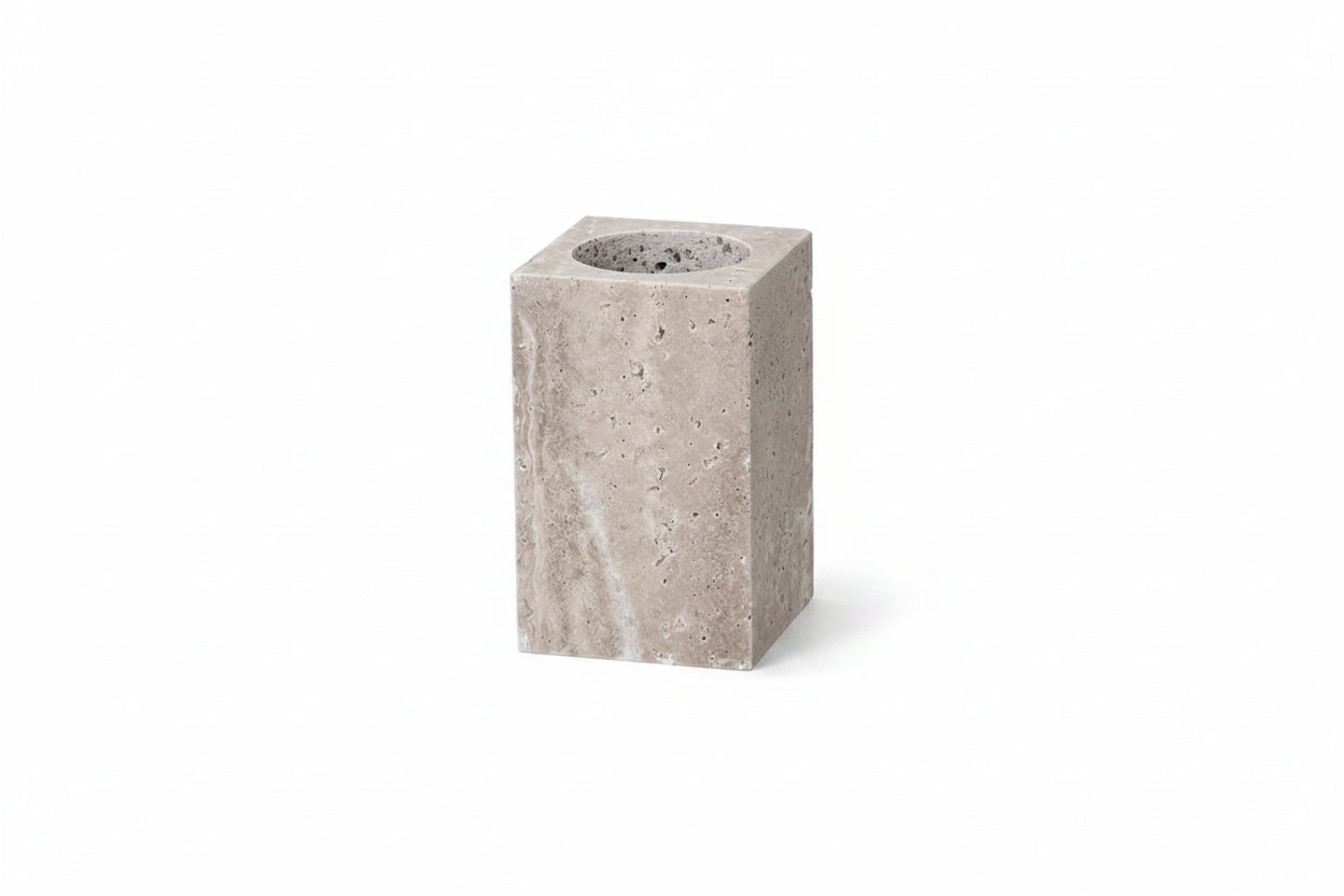 Gray Travertine Toothbrush Holder – Modern Bathroom Accessory