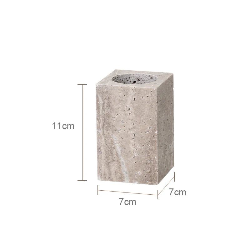 Gray Travertine Toothbrush Holder – Modern Bathroom Accessory