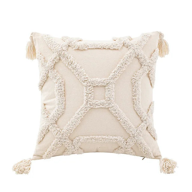Hand-Tufted Geometric Cushion Cover – Textured Ivory