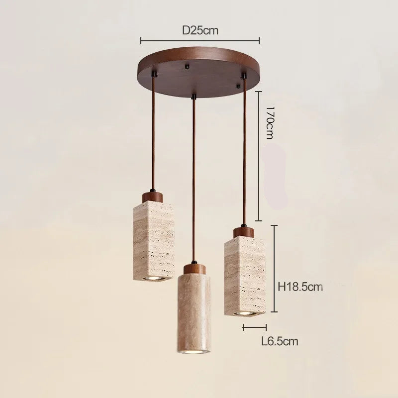 Natural Travertine & Wood Pendant Light