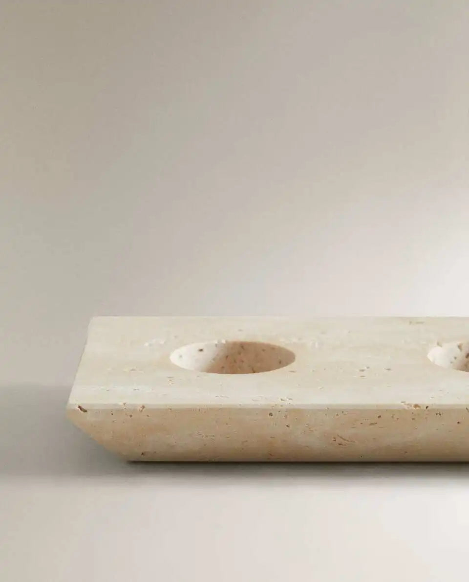 Natural Travertine Triple Tea Light Holder