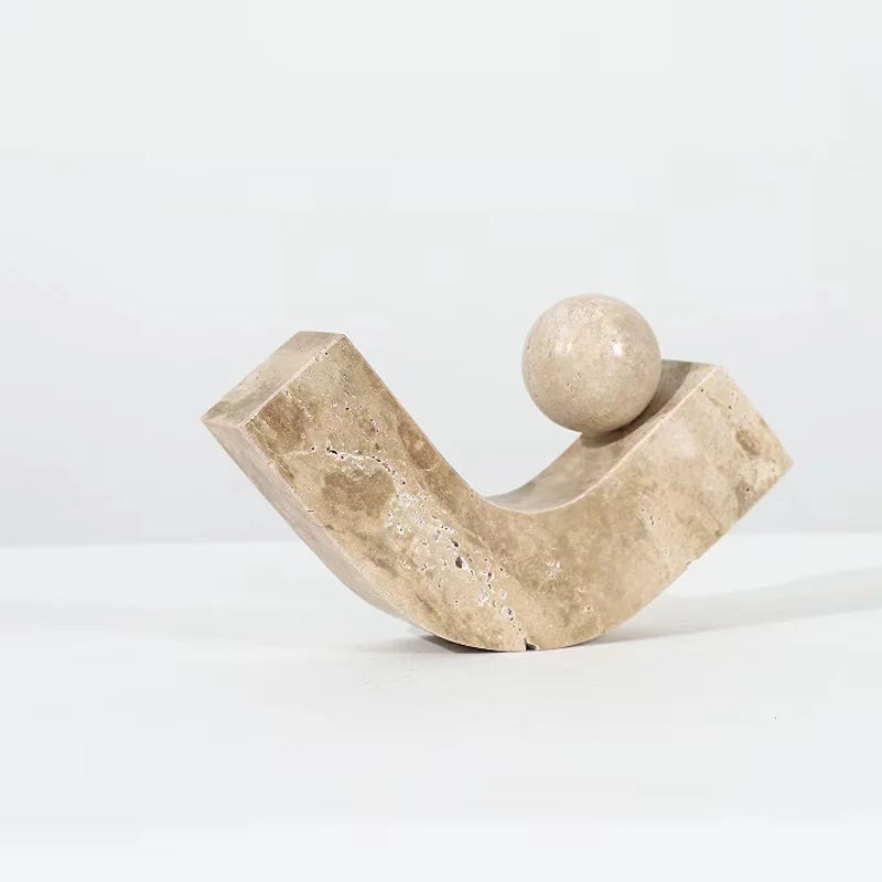 Light Yellow Travertine Sculptural Decorative Object