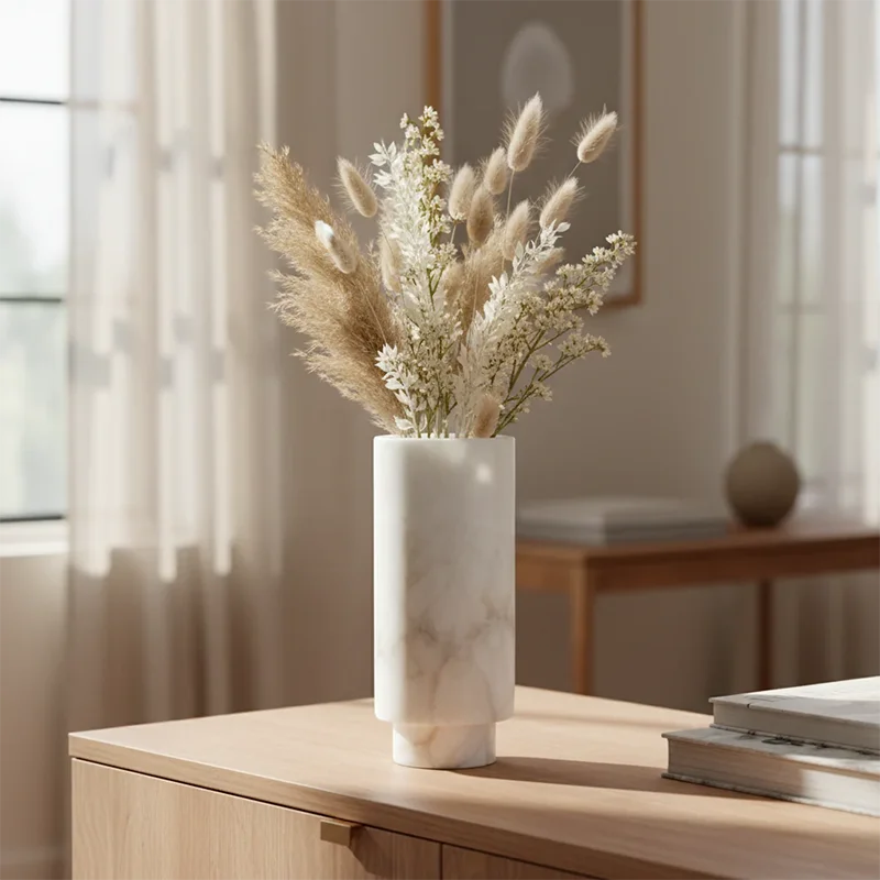 Natural Ivory Marble Vase – Cylindrical Modern Decor
