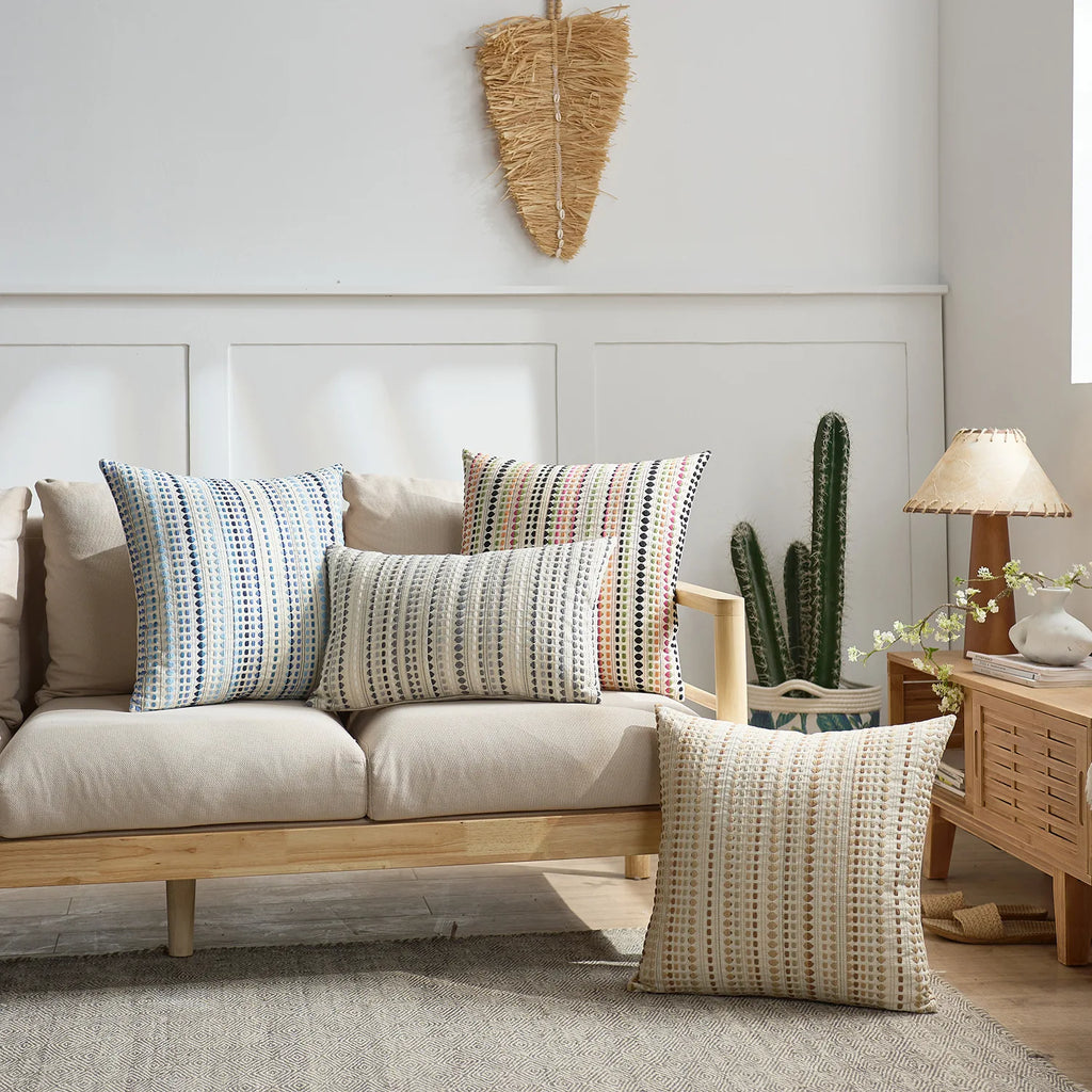 Textured Jacquard Dot Cushion Cover – Boho Geometric Pillowcase