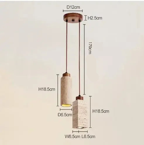 Natural Travertine & Wood Pendant Light