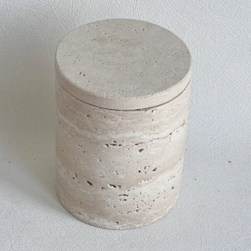 Natural Travertine Decorative Canister | Stone Storage Jar