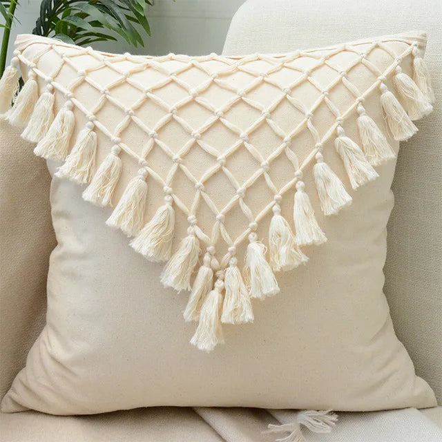 Hand-Tufted Geometric Cushion Cover – Textured Ivory