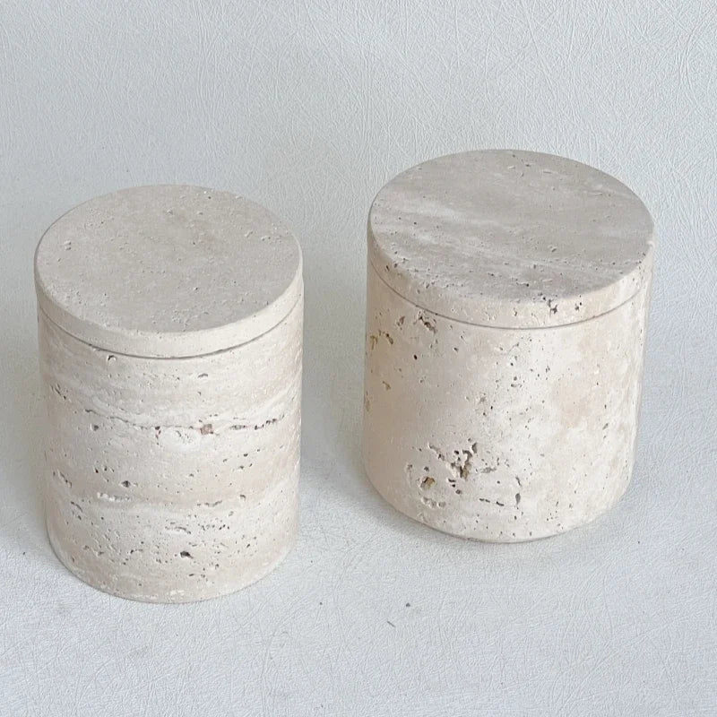 Natural Travertine Decorative Canister | Stone Storage Jar