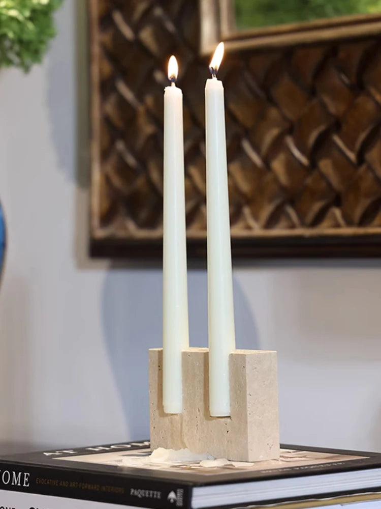 Natural Travertine Candle Holder – Wabi-Sabi Stone Decor