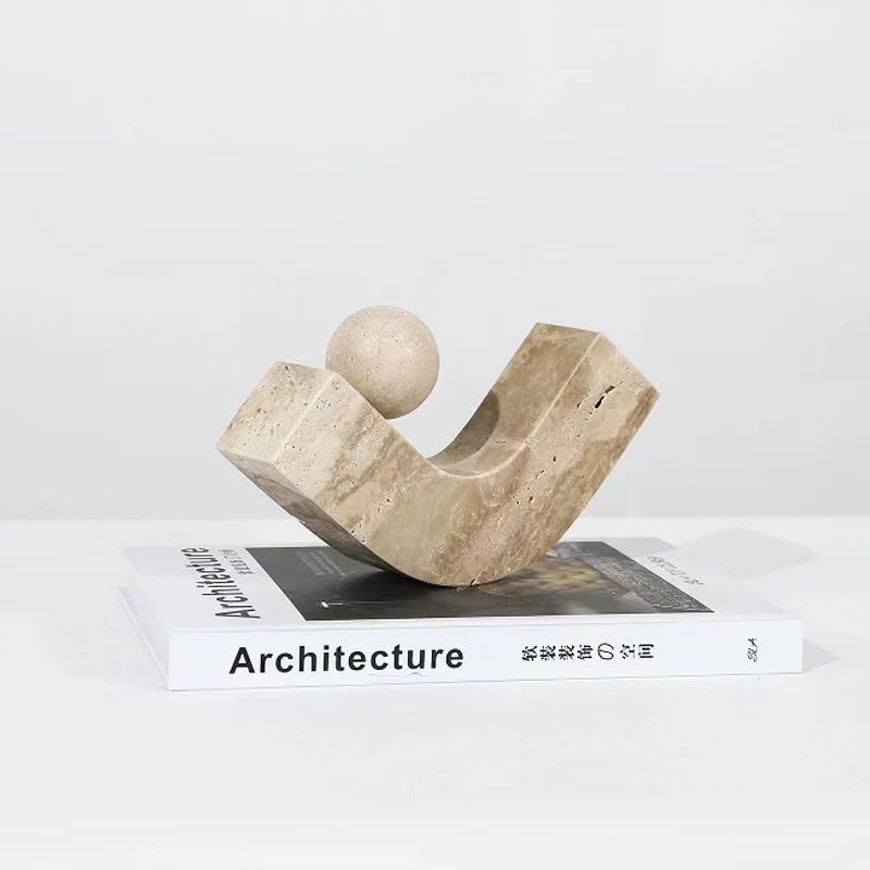 Light Yellow Travertine Sculptural Decorative Object