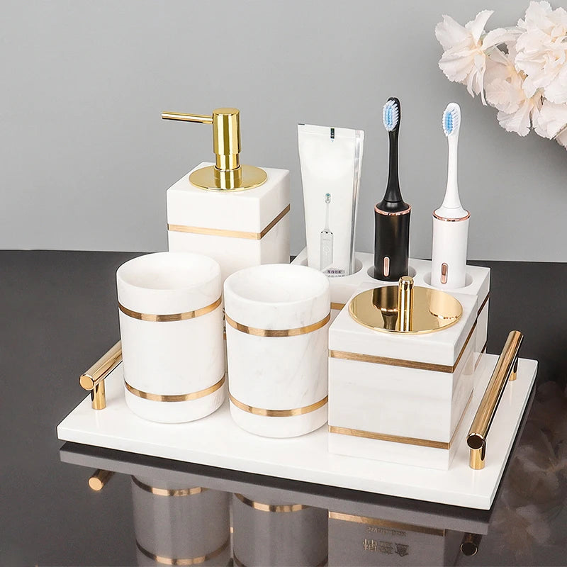 Volakas White Marble Soap Dispenser – Natural Stone Bathroom Decor