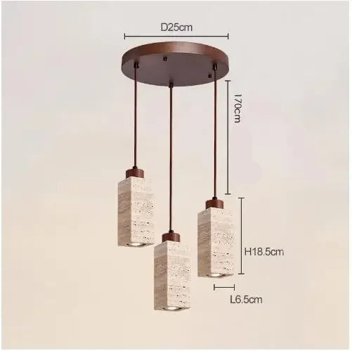 Natural Travertine & Wood Pendant Light