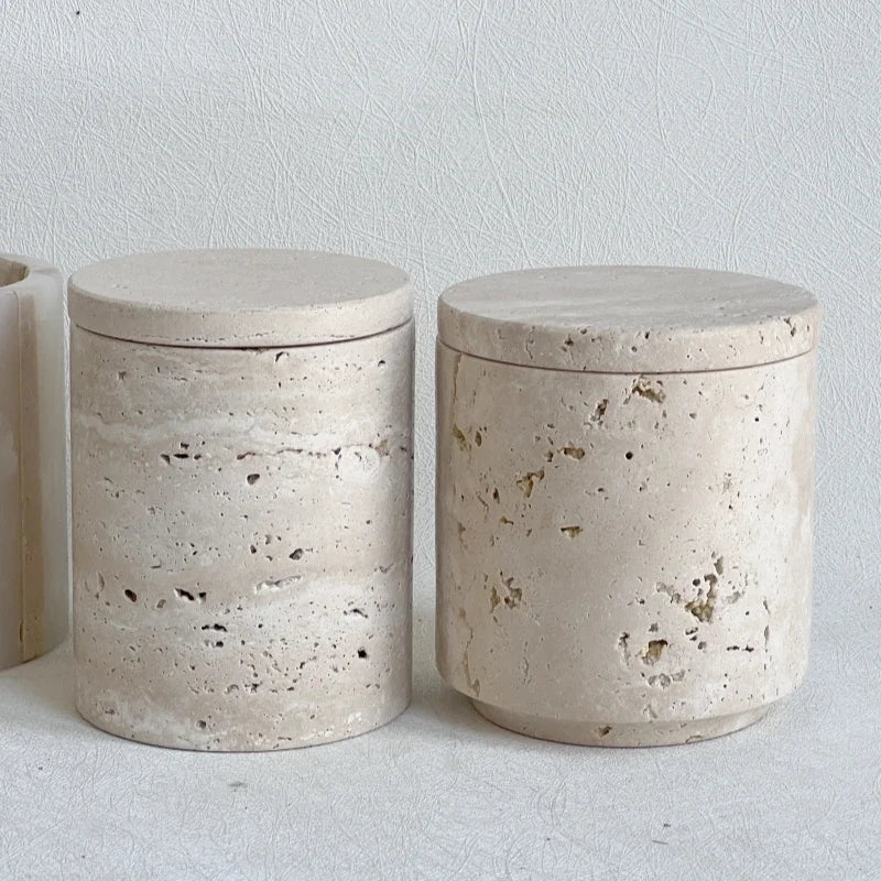 Natural Travertine Decorative Canister | Stone Storage Jar