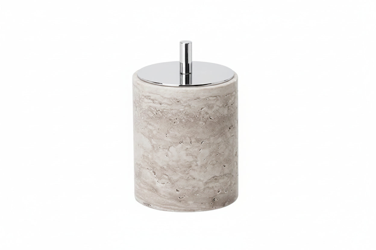 Gray Travertine Cotton Swab Holder – Bathroom Organizer