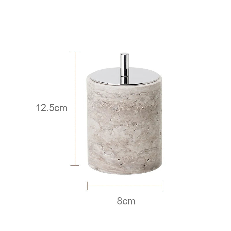 Gray Travertine Cotton Swab Holder – Bathroom Organizer