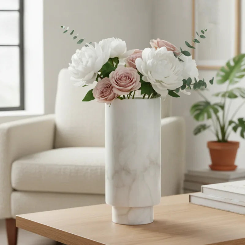 Natural Ivory Marble Vase – Cylindrical Modern Decor