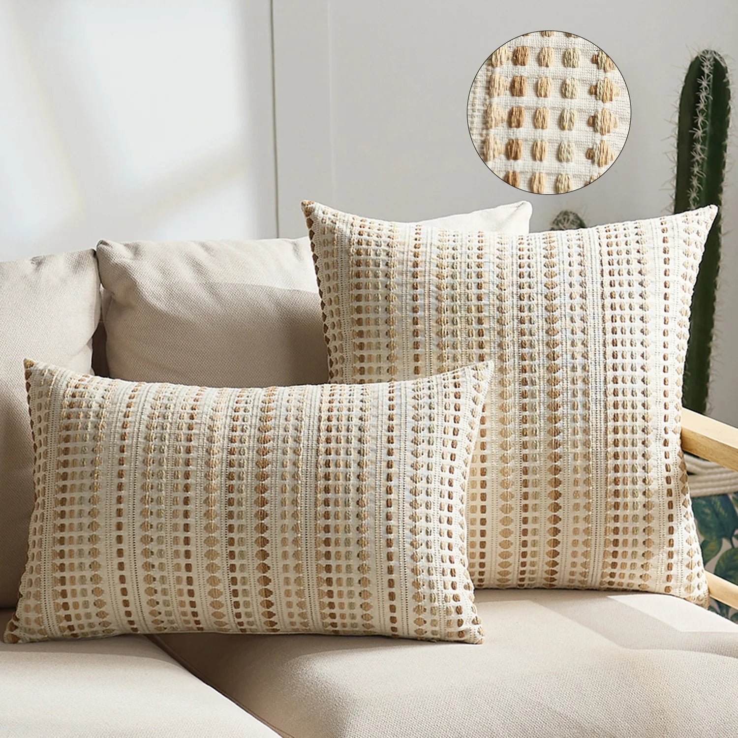 Textured Jacquard Dot Cushion Cover – Boho Geometric Pillowcase
