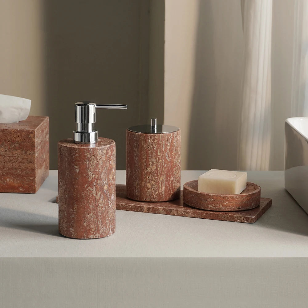 Red Travertine Soap Dish – Natural Stone Bathroom Decor