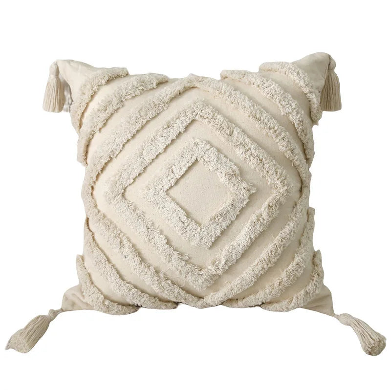 Textured Jacquard Cushion Cover – Neutral Geometric Design