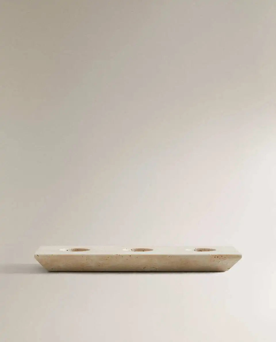 Natural Travertine Triple Tea Light Holder
